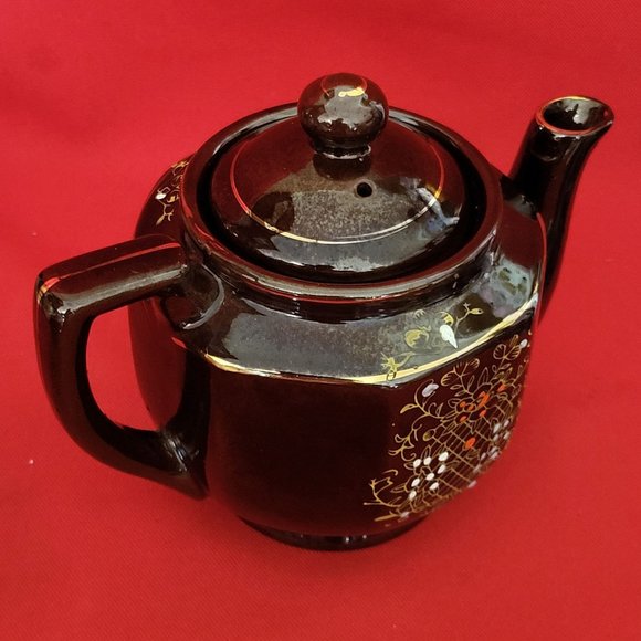 VTG Hand Painted Gold Trim Dark Brown Teapot Made In Japan - Picture 14 of 14